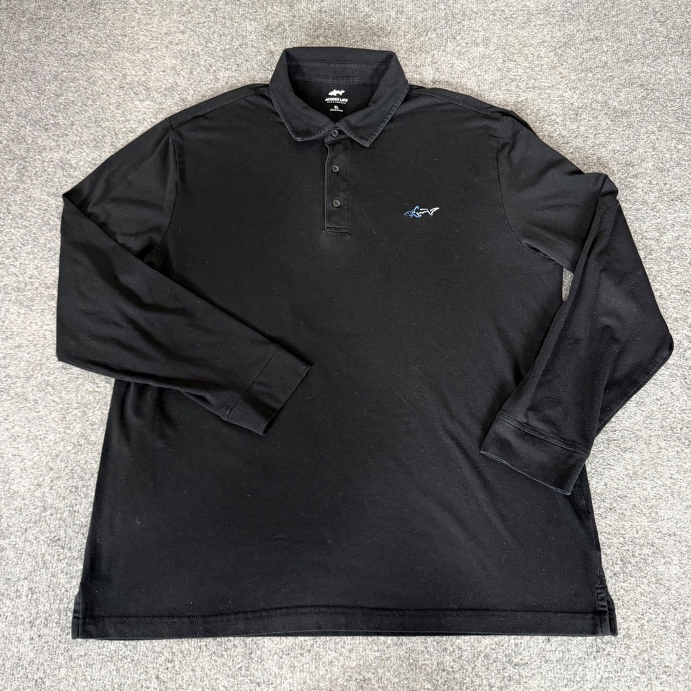 Greg Norman Attack Life Mens XL Black Long Sleeve Golf Polo Shirt Stretch Casual